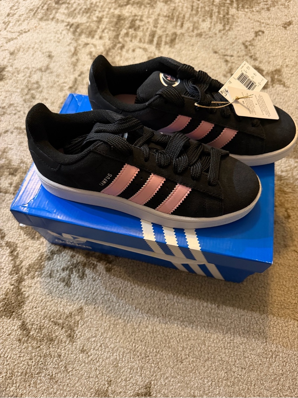 adidas Black Sneakers with Pink Three-Stripes Accent